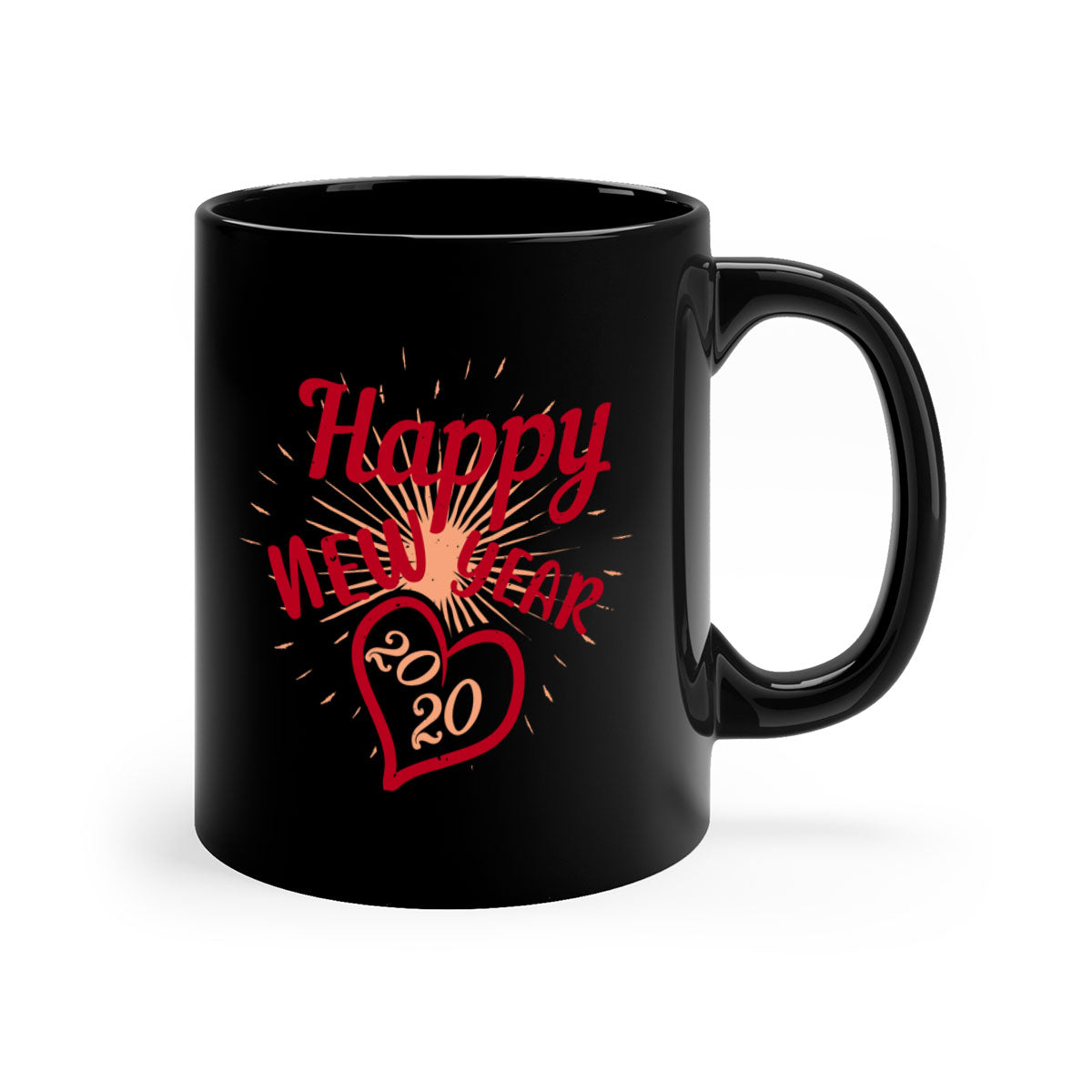 Happy New Year 431# Mug with colorful handle and glossy finish, available in multiple colors and sizes.