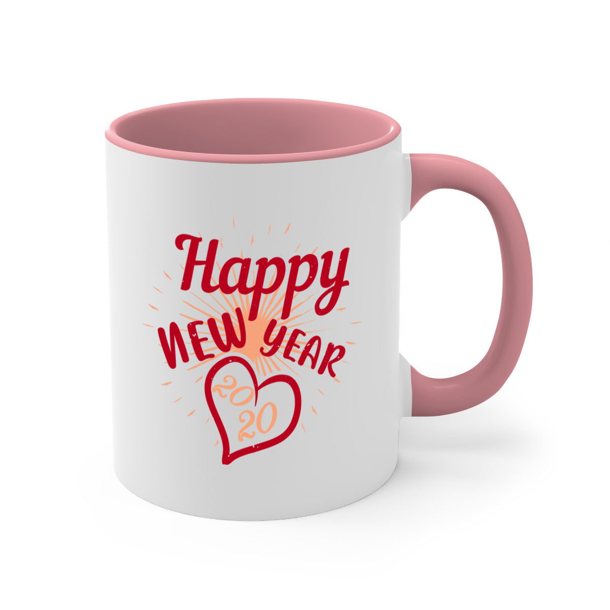Happy New Year 431# Mug with colorful handle and glossy finish, available in multiple colors and sizes.