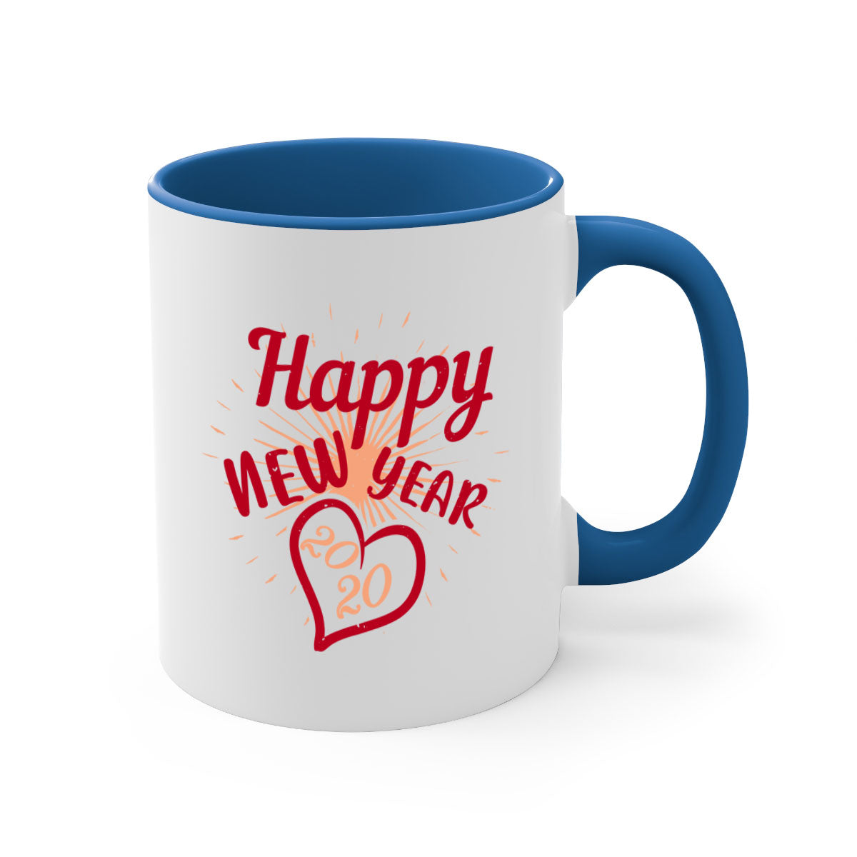 Happy New Year 431# Mug with colorful handle and glossy finish, available in multiple colors and sizes.