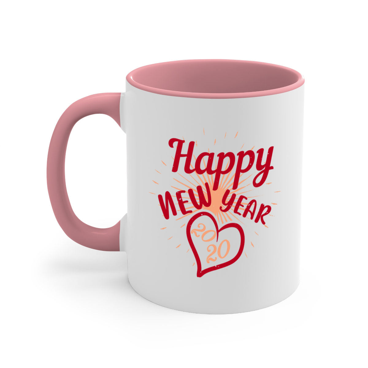 Happy New Year 431# Mug with colorful handle and glossy finish, available in multiple colors and sizes.