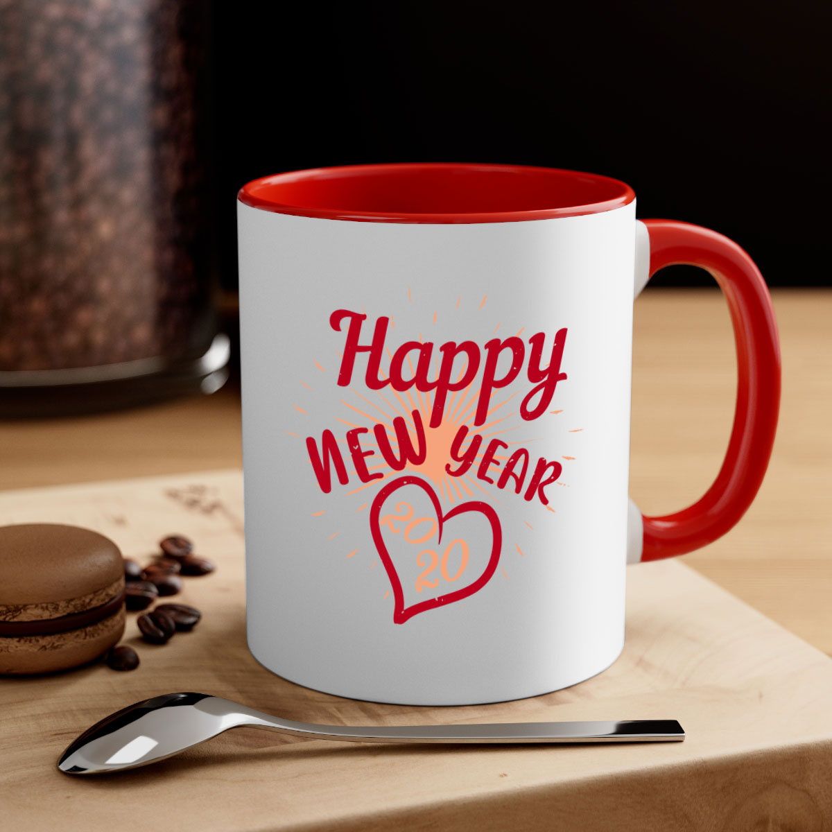 Happy New Year 431# Mug with colorful handle and glossy finish, available in multiple colors and sizes.