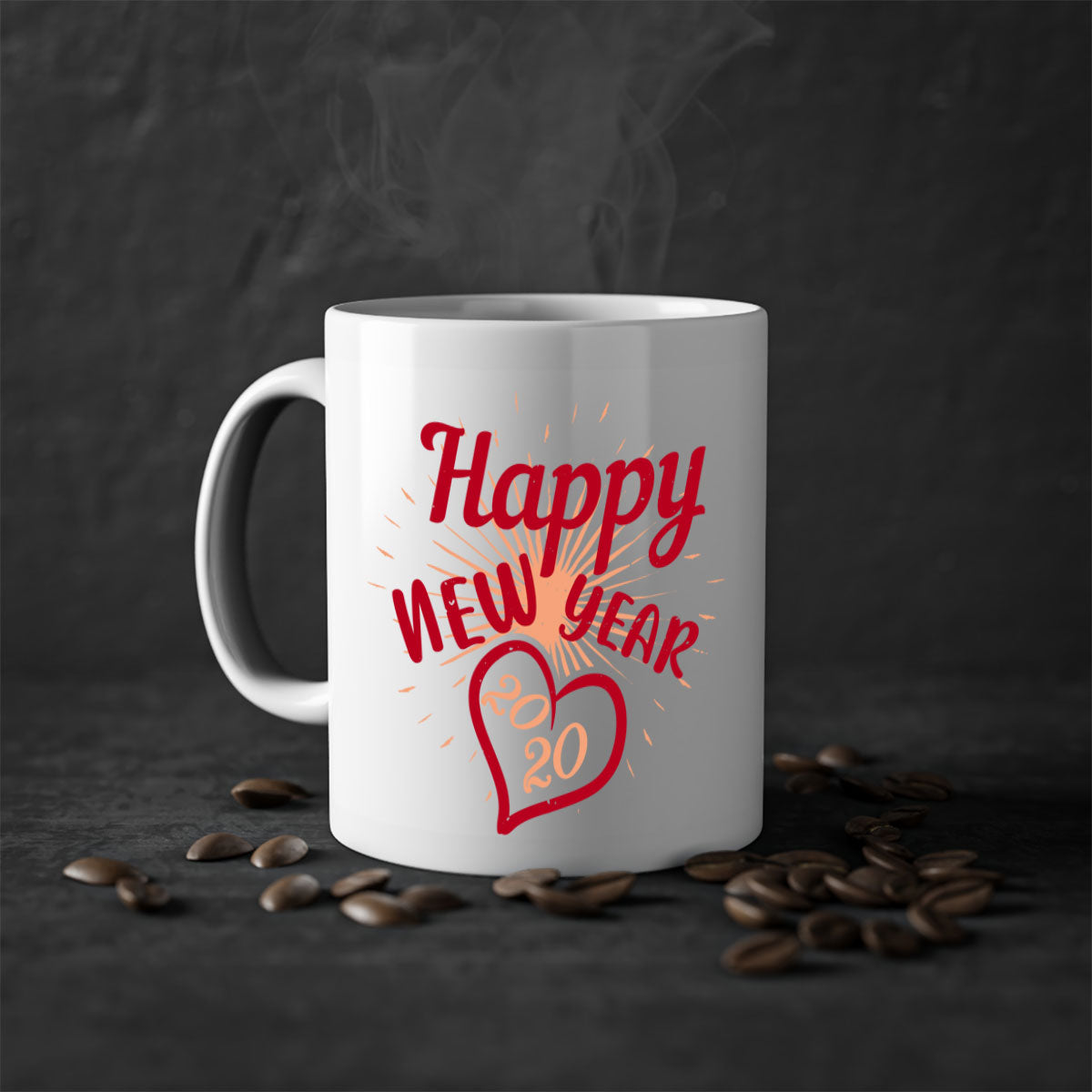 Happy New Year 431# Mug with colorful handle and glossy finish, available in multiple colors and sizes.