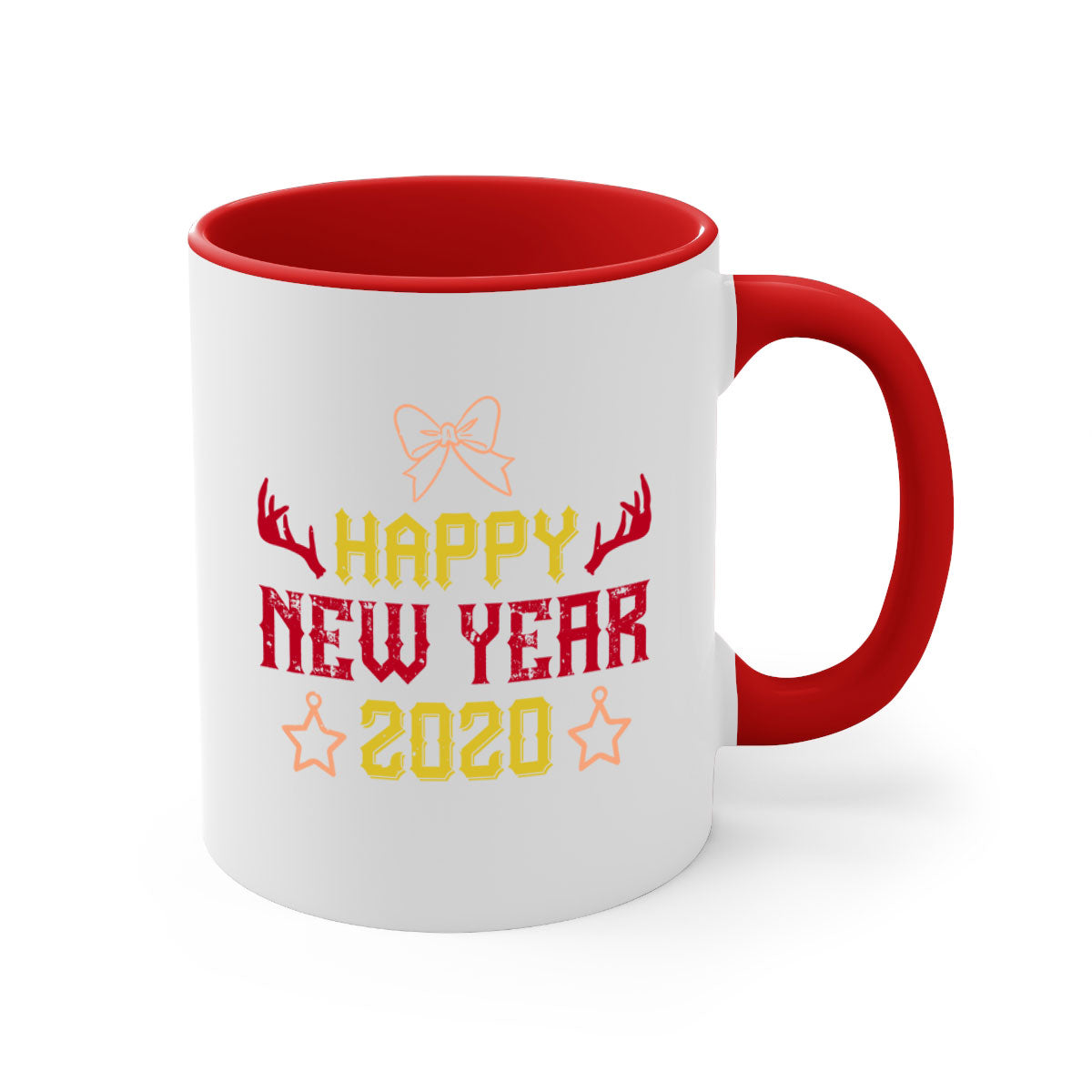 Happy New Year 435# Mug with colorful handle and glossy finish, available in multiple colors and sizes.
