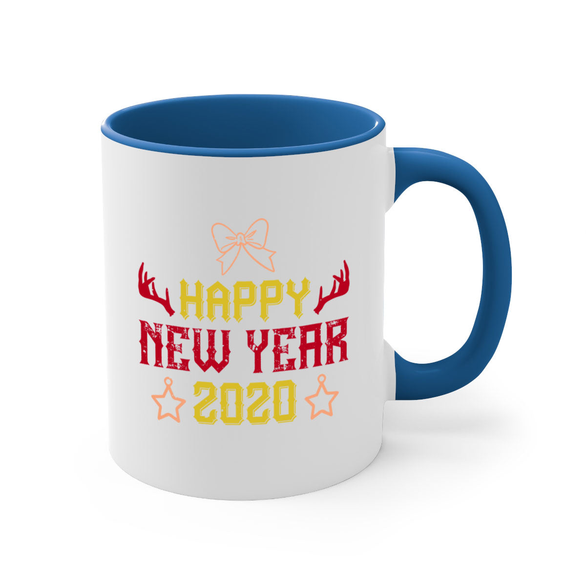 Happy New Year 435# Mug with colorful handle and glossy finish, available in multiple colors and sizes.
