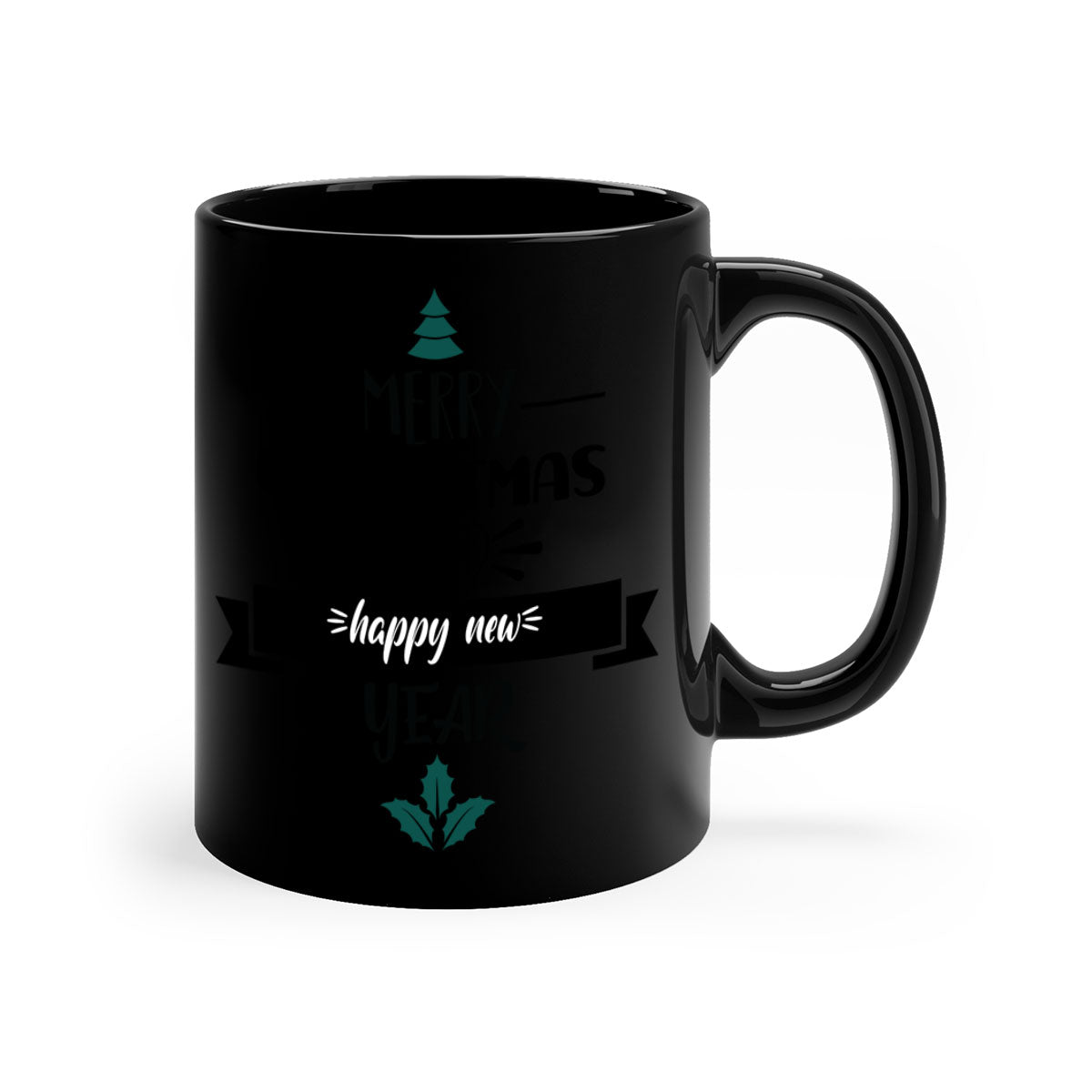Happy New Year Mug with colorful handle and glossy finish, available in multiple colors and sizes.