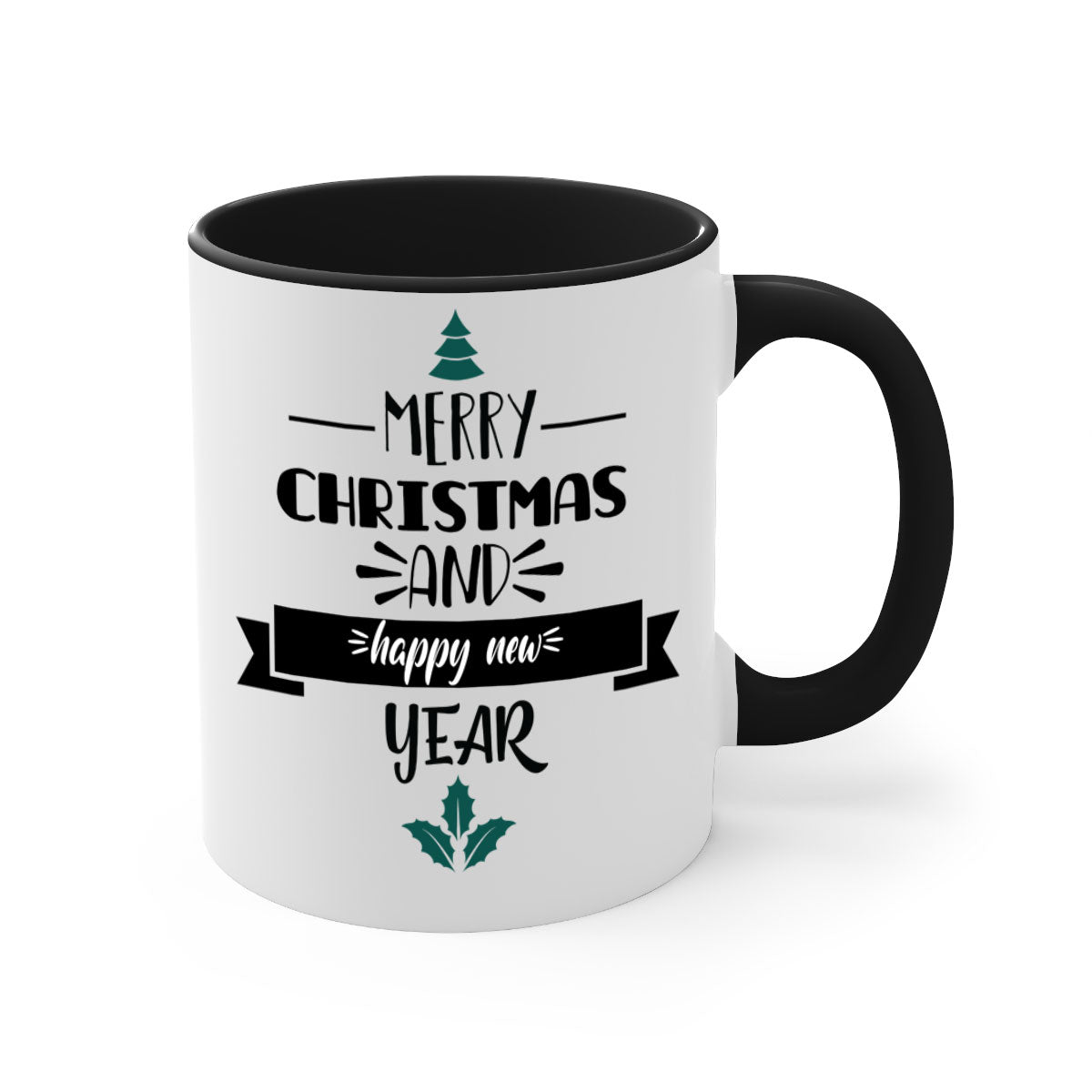 Happy New Year Mug with colorful handle and glossy finish, available in multiple colors and sizes.