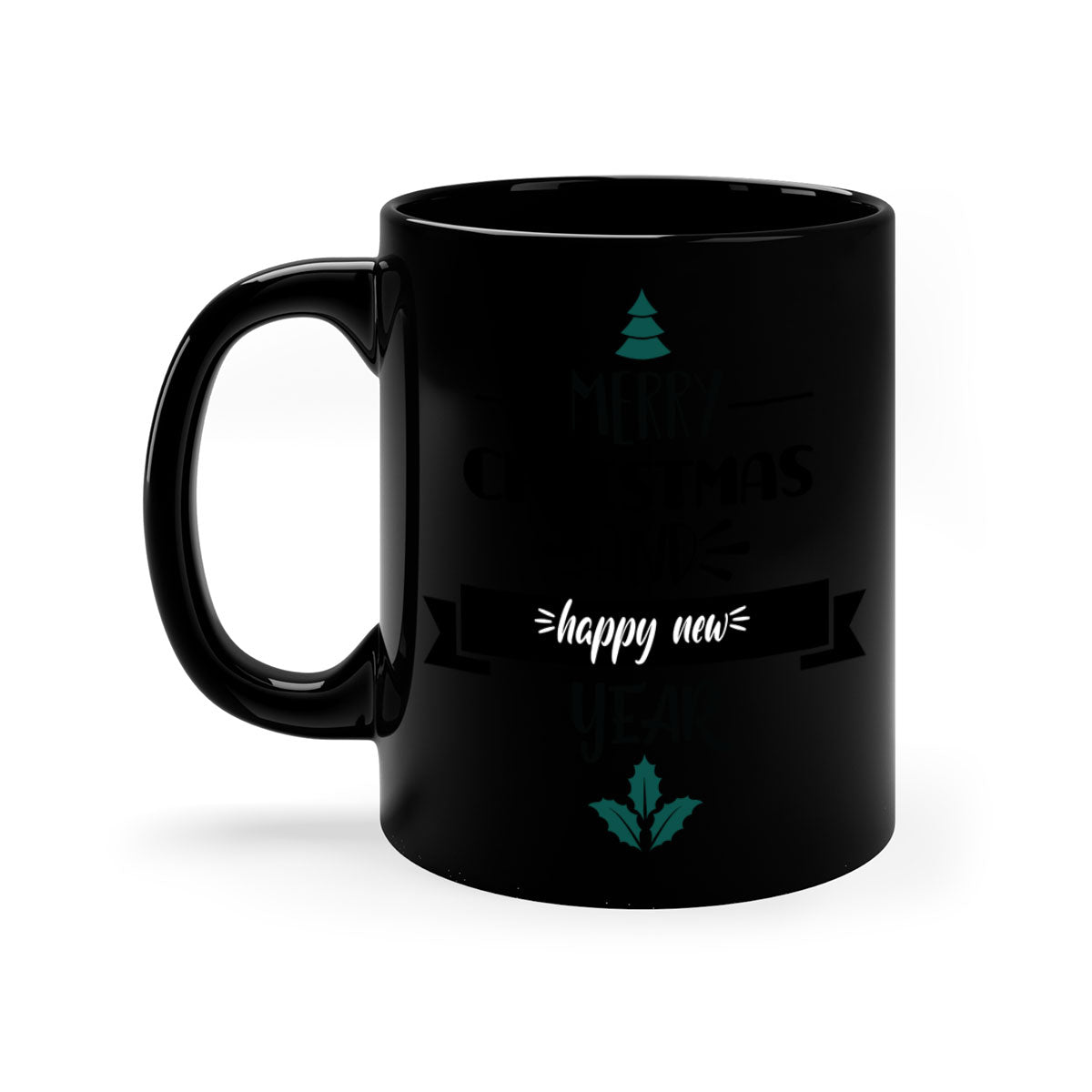 Happy New Year Mug with colorful handle and glossy finish, available in multiple colors and sizes.