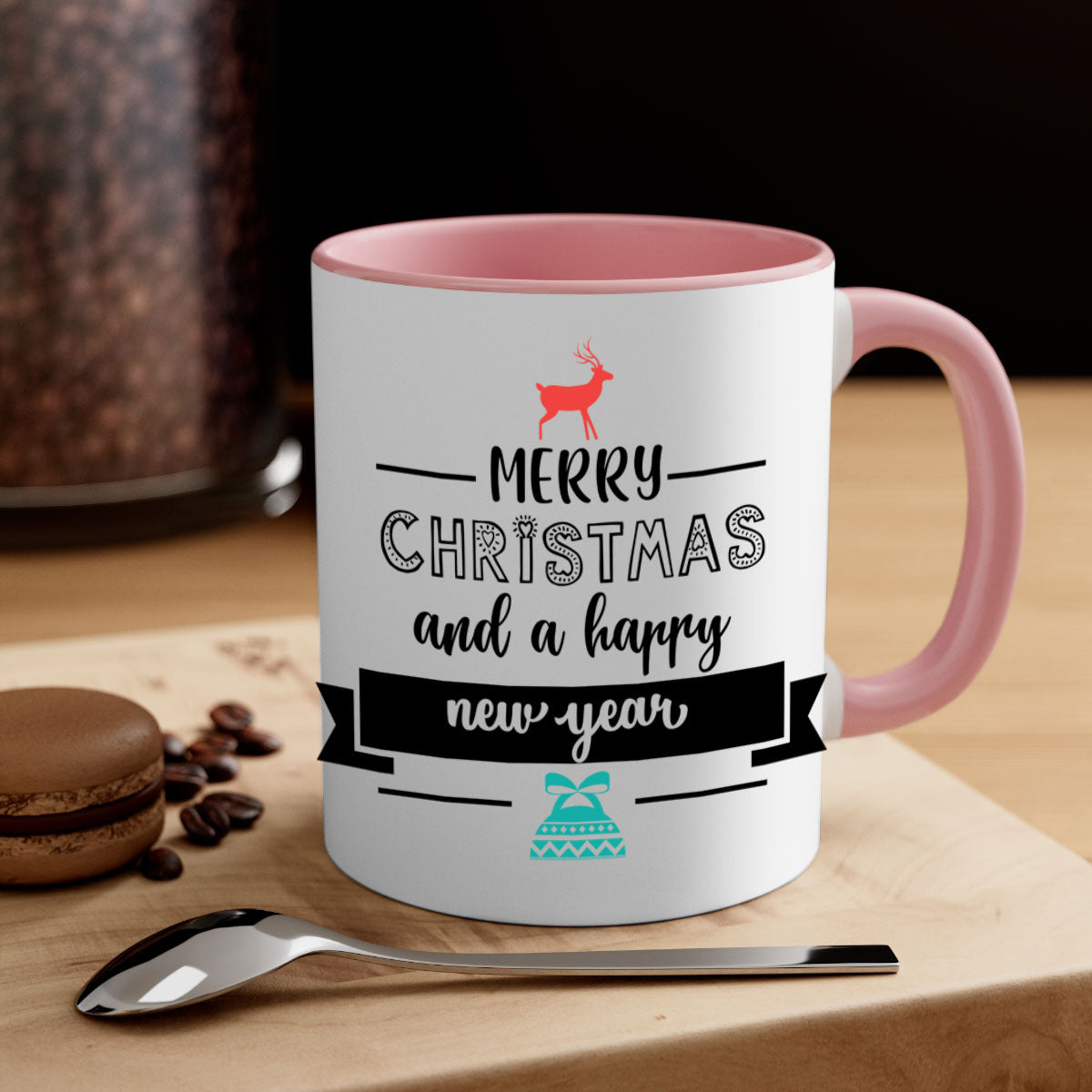 Happy New Year 6# Mug featuring a glossy finish, colored handle, and interior available in five vibrant colors.