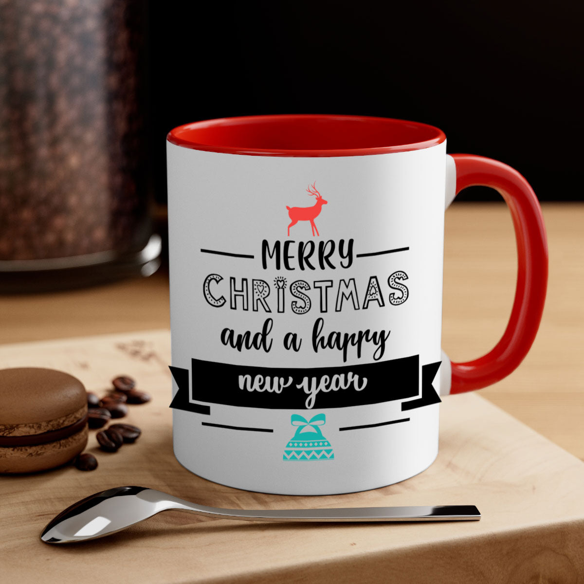 Happy New Year 6# Mug featuring a glossy finish, colored handle, and interior available in five vibrant colors.