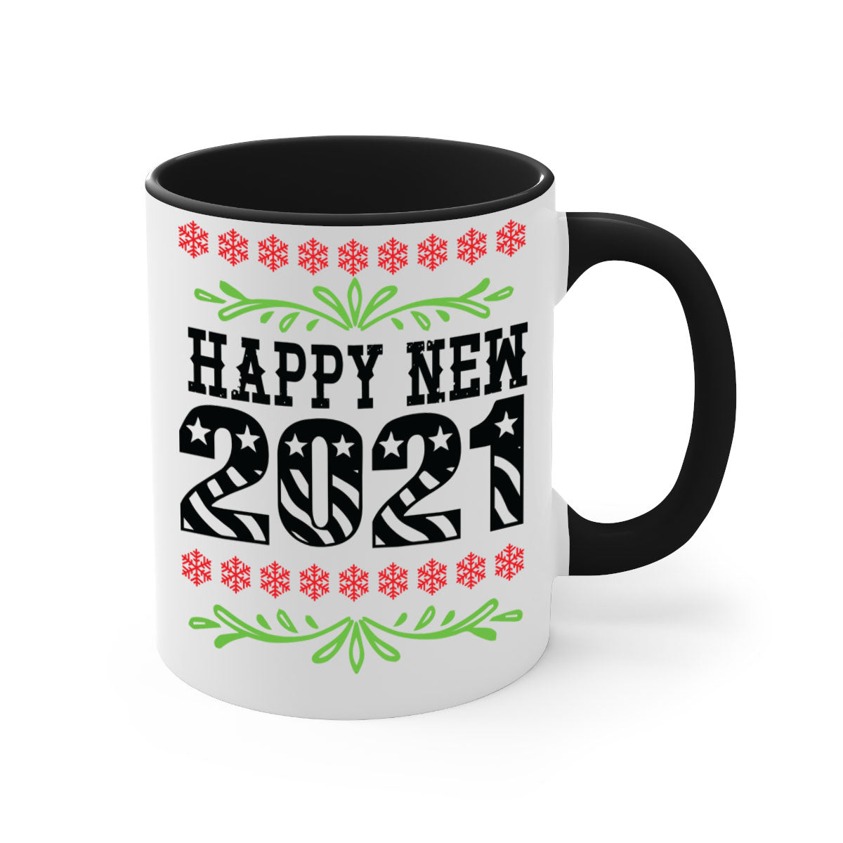 Happy New Year Style 265# Mug with a glossy finish, featuring a colored handle and interior, available in five colors.