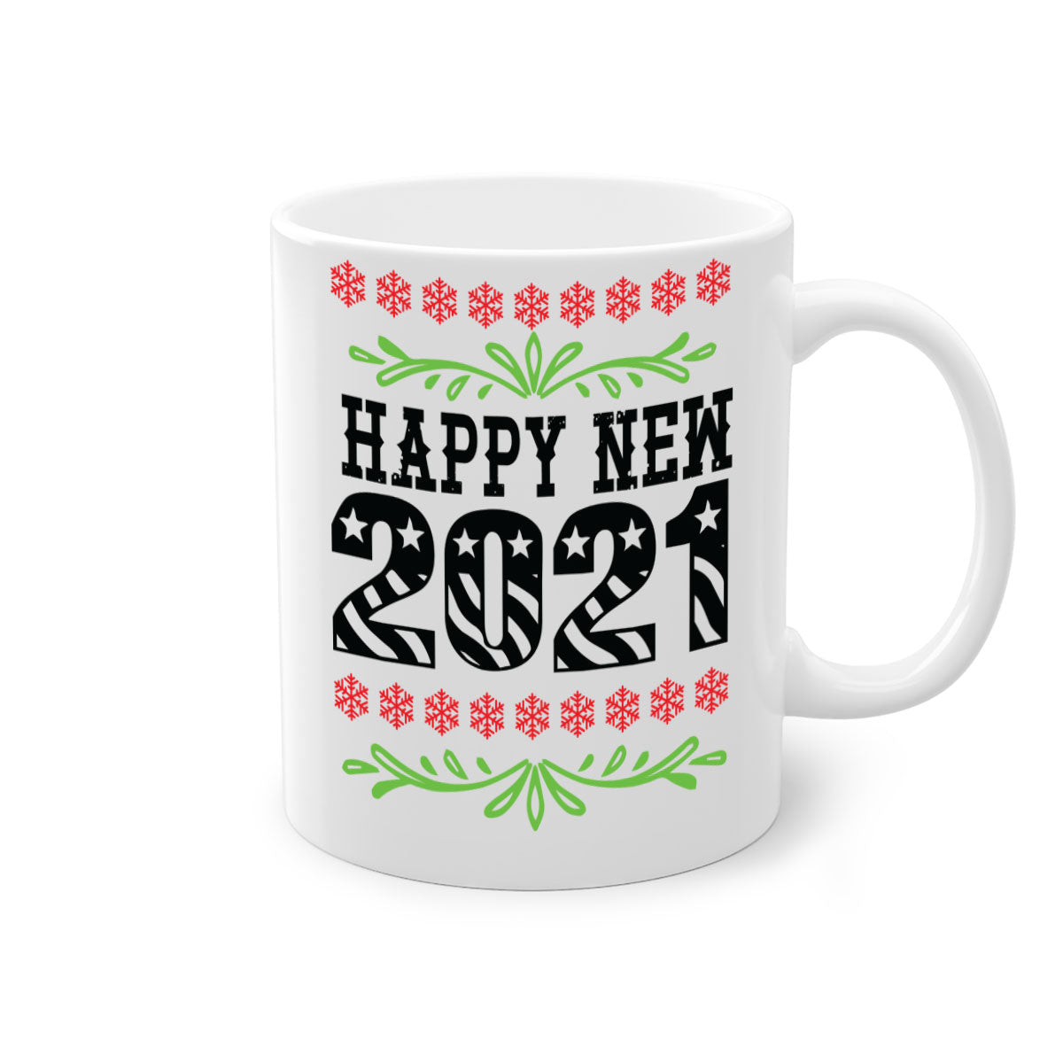 Happy New Year Style 265# Mug with a glossy finish, featuring a colored handle and interior, available in five colors.