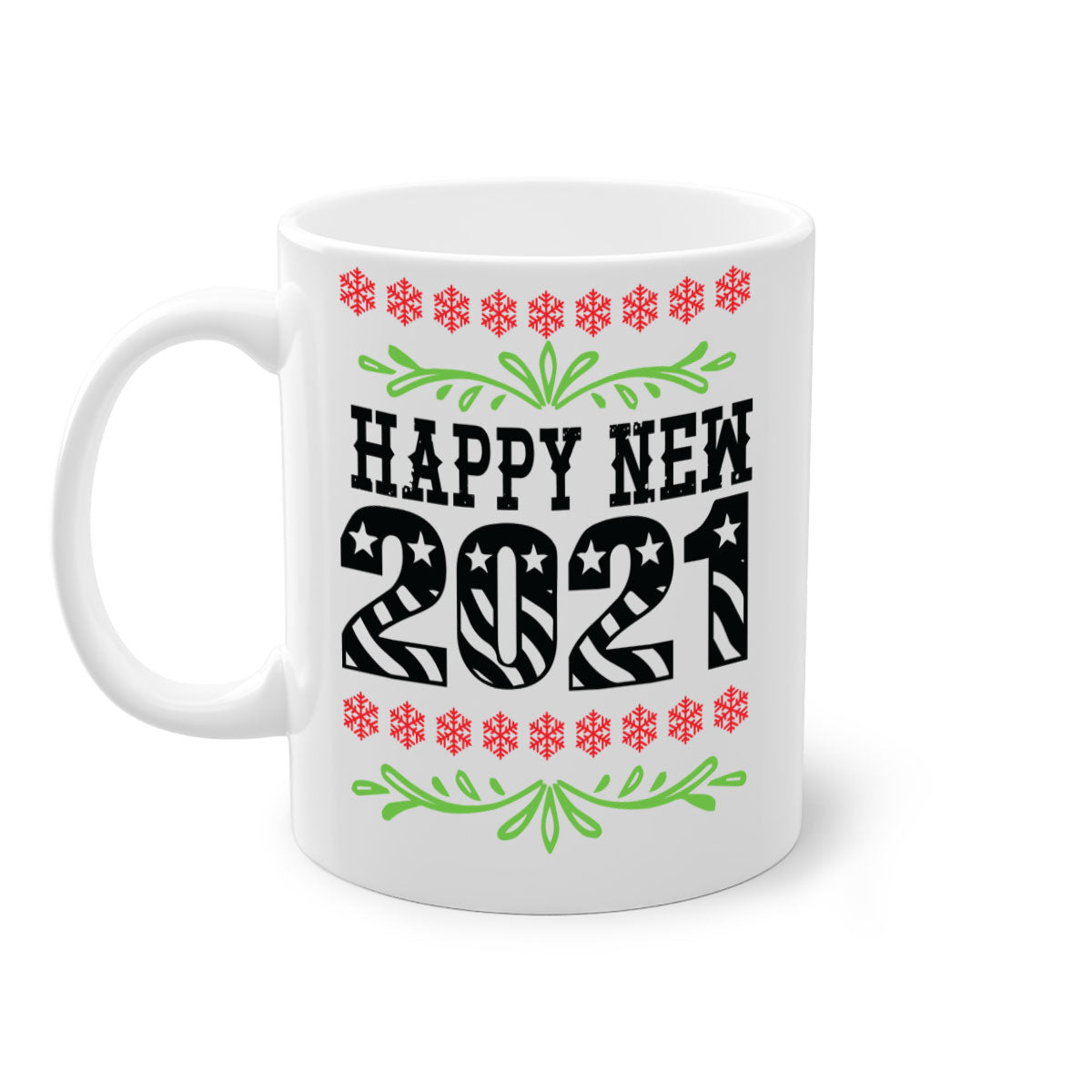 Happy New Year Style 265# Mug with a glossy finish, featuring a colored handle and interior, available in five colors.