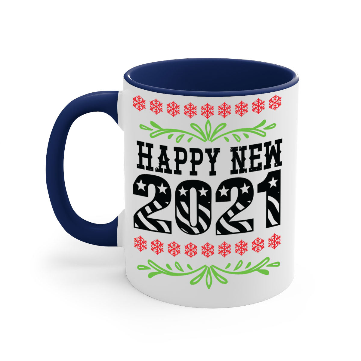 Happy New Year Style 265# Mug with a glossy finish, featuring a colored handle and interior, available in five colors.