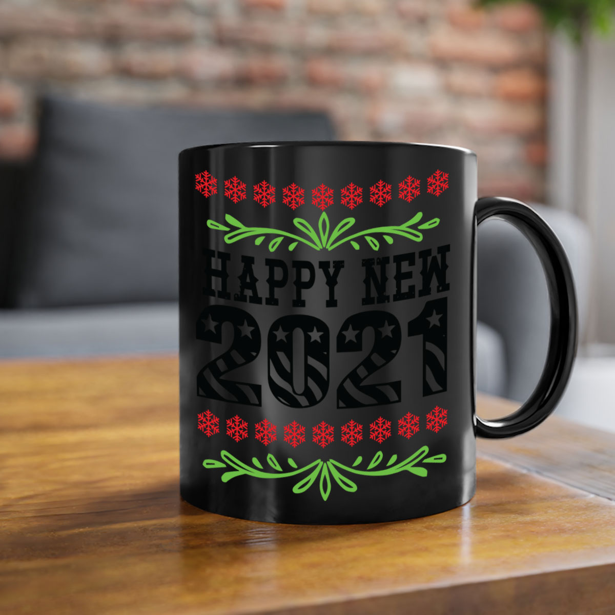 Happy New Year Style 265# Mug with a glossy finish, featuring a colored handle and interior, available in five colors.