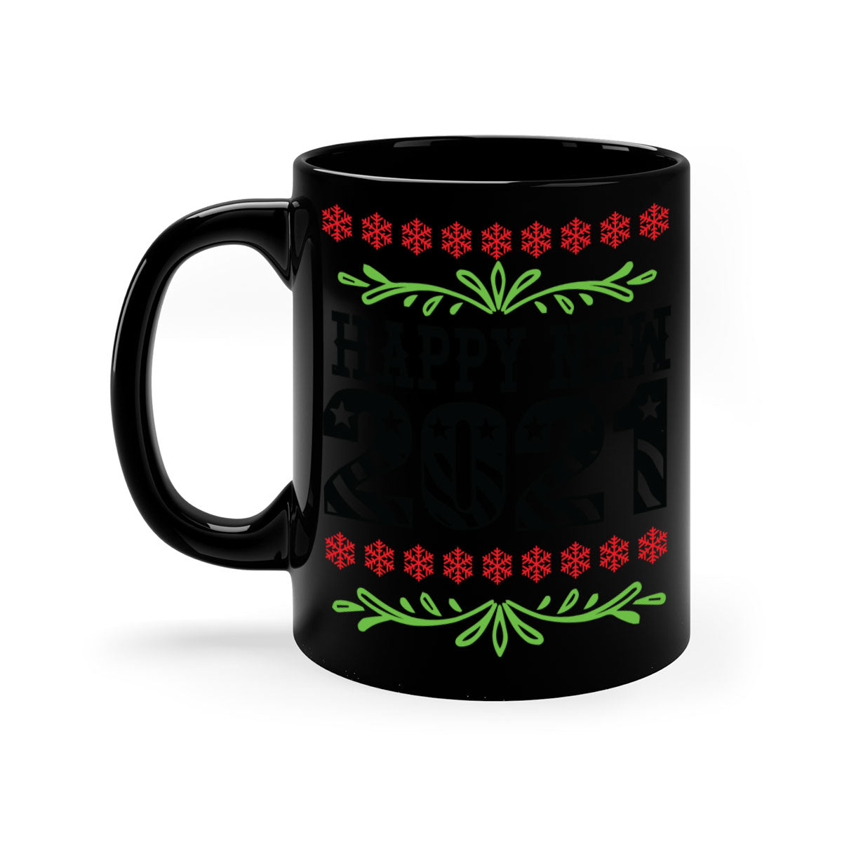 Happy New Year Style 265# Mug with a glossy finish, featuring a colored handle and interior, available in five colors.