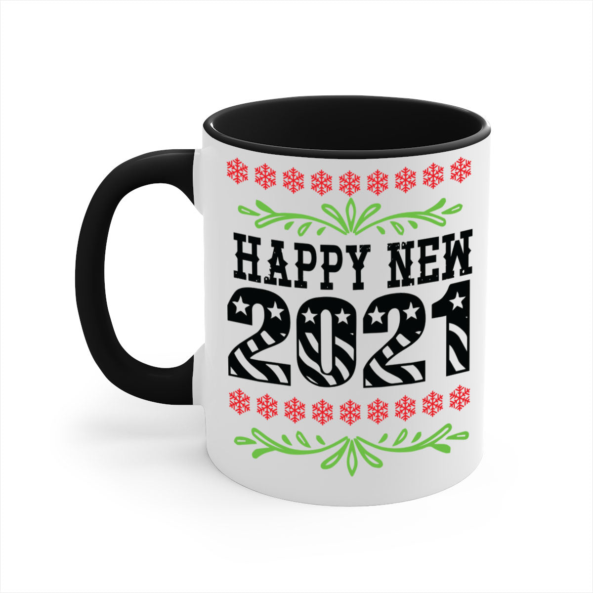 Happy New Year Style 265# Mug with a glossy finish, featuring a colored handle and interior, available in five colors.
