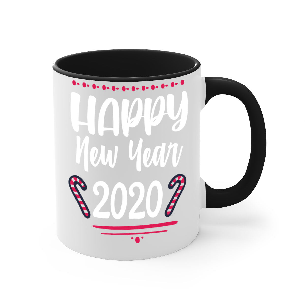 Happy New Year Style 267# Christmas Mug with colorful handle and glossy finish, available in multiple colors.