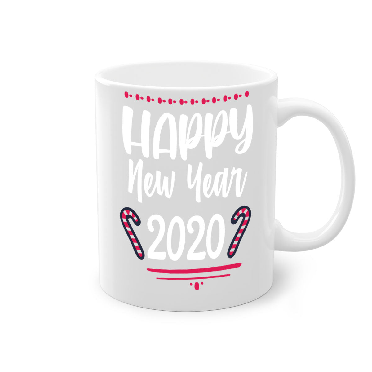 Happy New Year Style 267# Christmas Mug with colorful handle and glossy finish, available in multiple colors.
