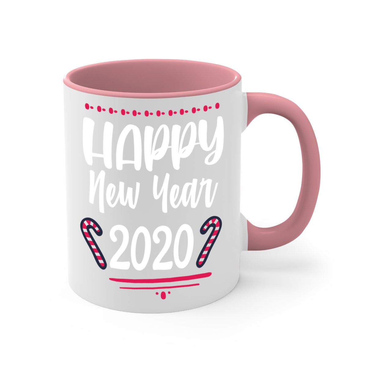 Happy New Year Style 267# Christmas Mug with colorful handle and glossy finish, available in multiple colors.
