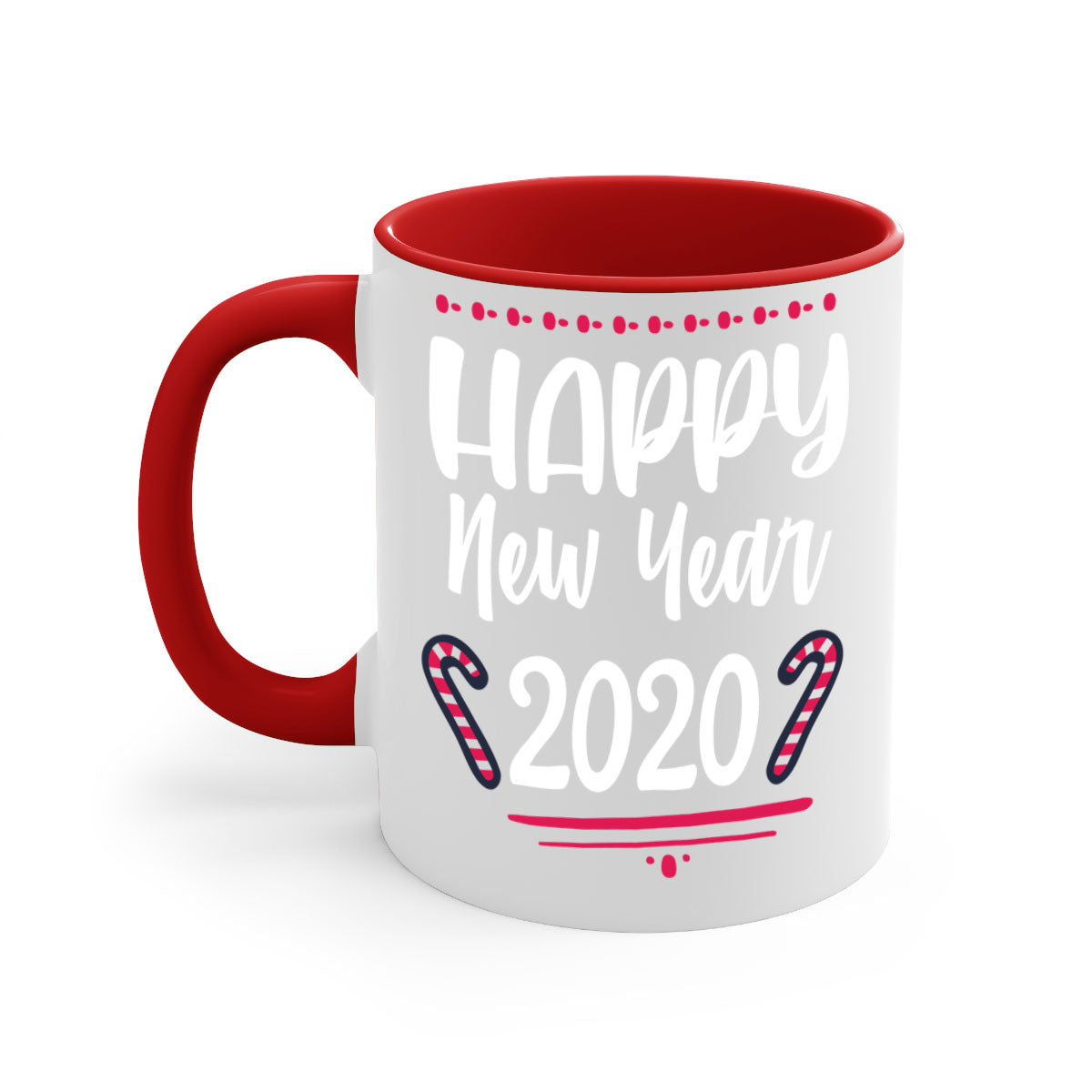 Happy New Year Style 267# Christmas Mug with colorful handle and glossy finish, available in multiple colors.