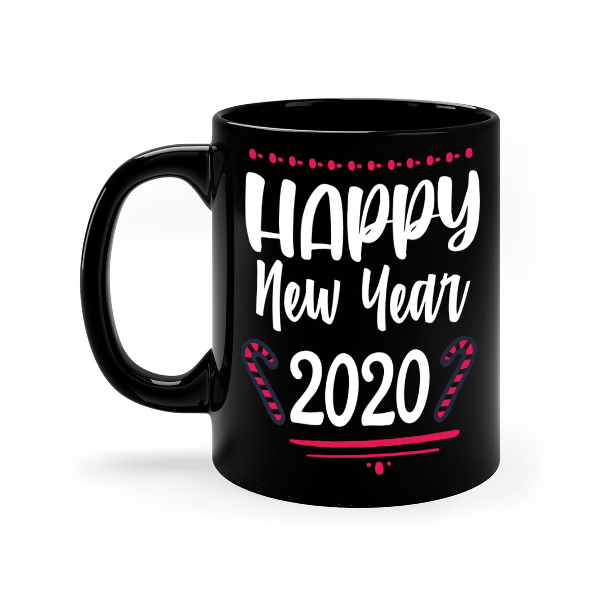 Happy New Year Style 267# Christmas Mug with colorful handle and glossy finish, available in multiple colors.