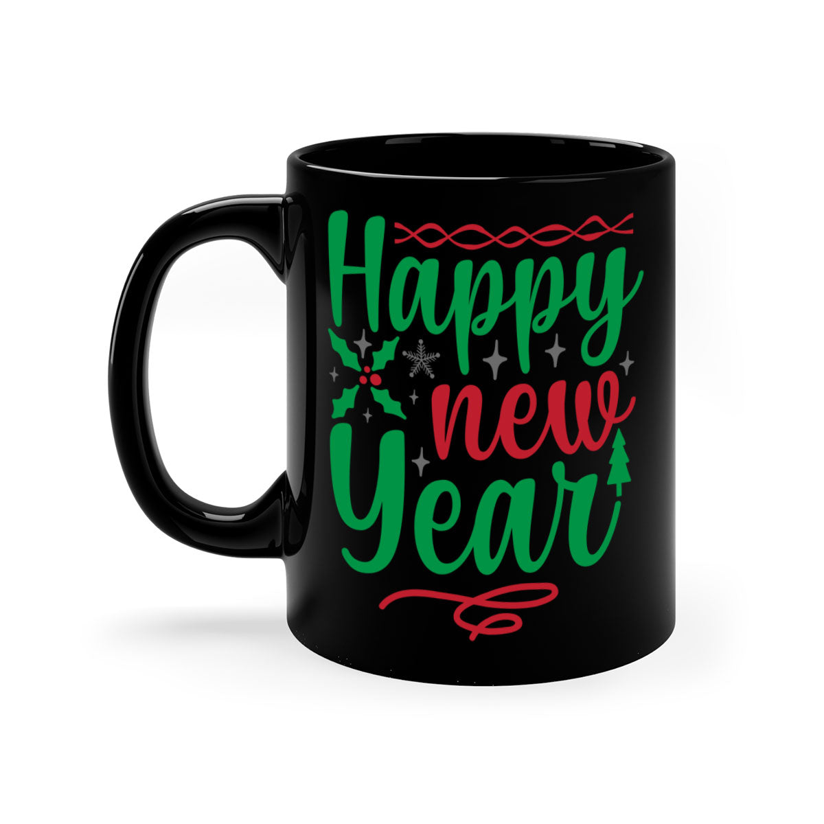 Happy New Year Style 269# Mug with colorful handle and glossy finish, available in multiple colors and sizes.