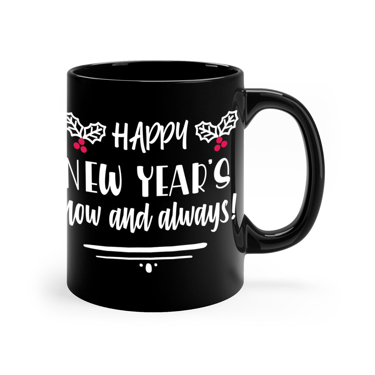 Happy New Year's Mug featuring a glossy finish with a colored handle and interior, available in five vibrant colors.