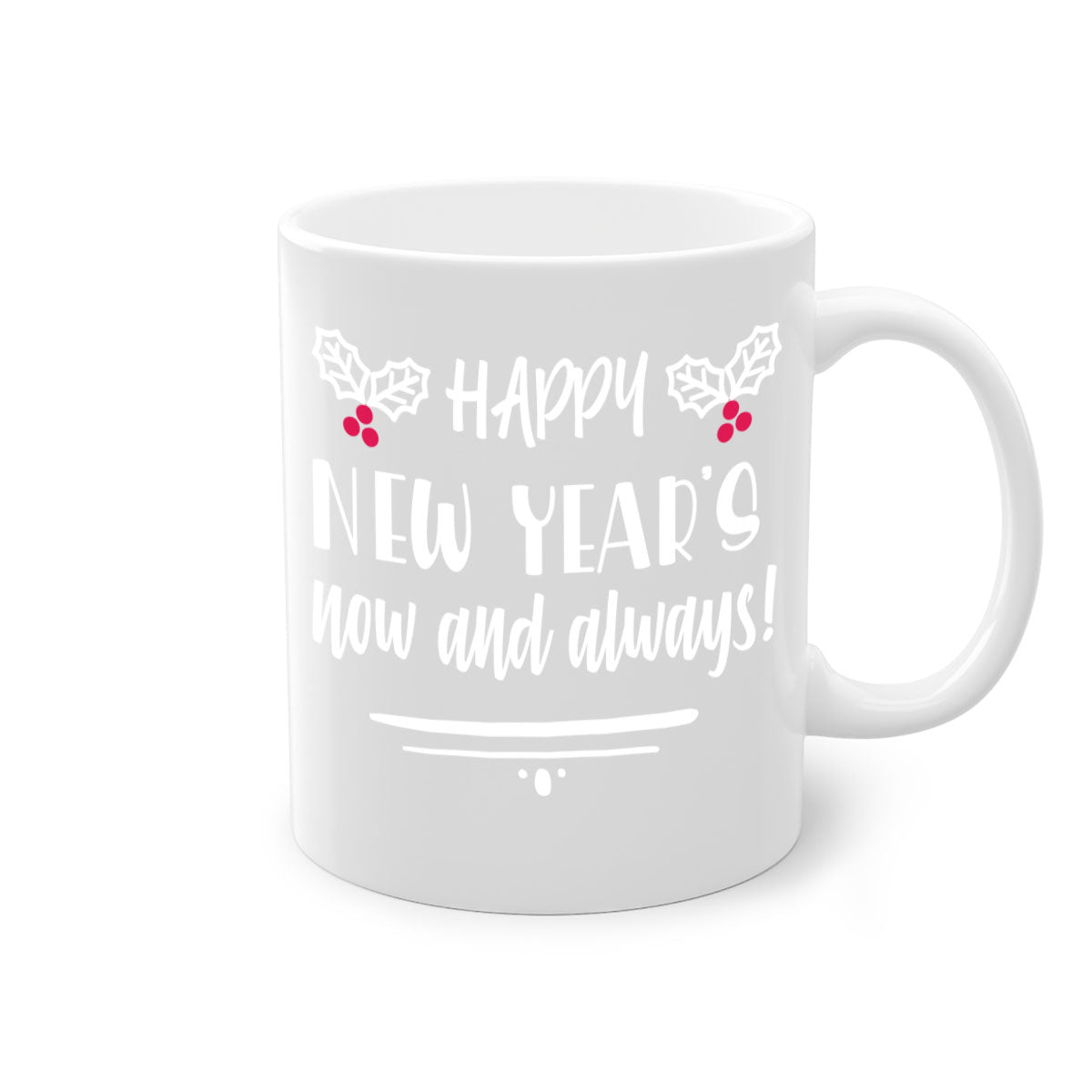 Happy New Year's Mug featuring a glossy finish with a colored handle and interior, available in five vibrant colors.
