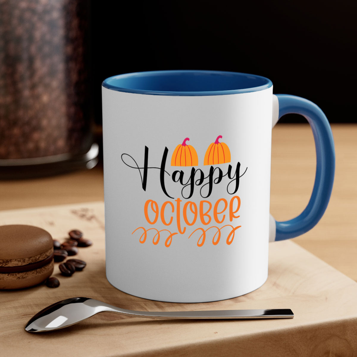 Happy October 238# Mug featuring a two-tone design with a colored handle and glossy finish, available in multiple colors.