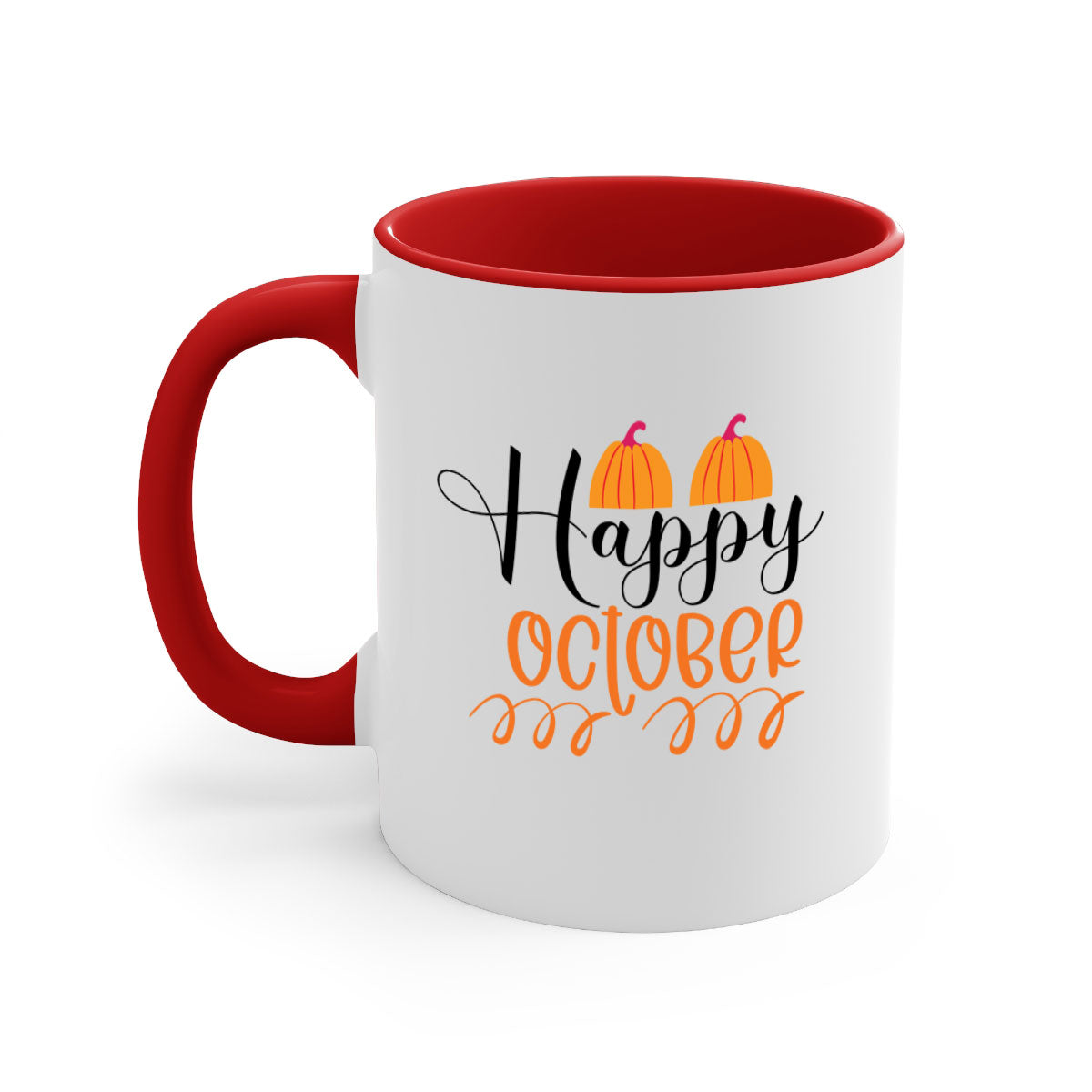 Happy October 238# Mug featuring a two-tone design with a colored handle and glossy finish, available in multiple colors.