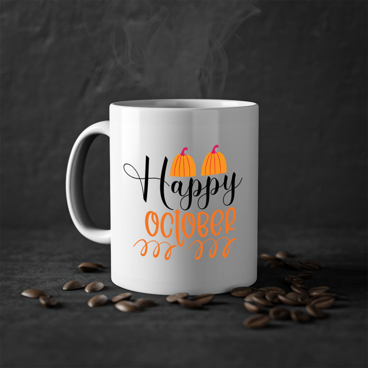 Happy October 238# Mug featuring a two-tone design with a colored handle and glossy finish, available in multiple colors.
