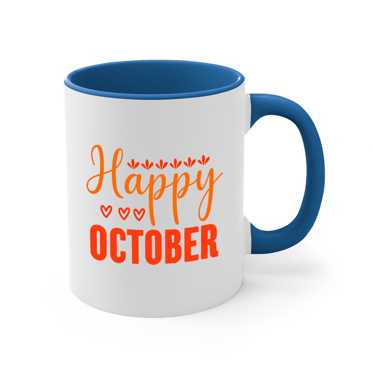 Happy October Design 237# Mug featuring a glossy finish, colored handle, and interior, available in multiple colors.