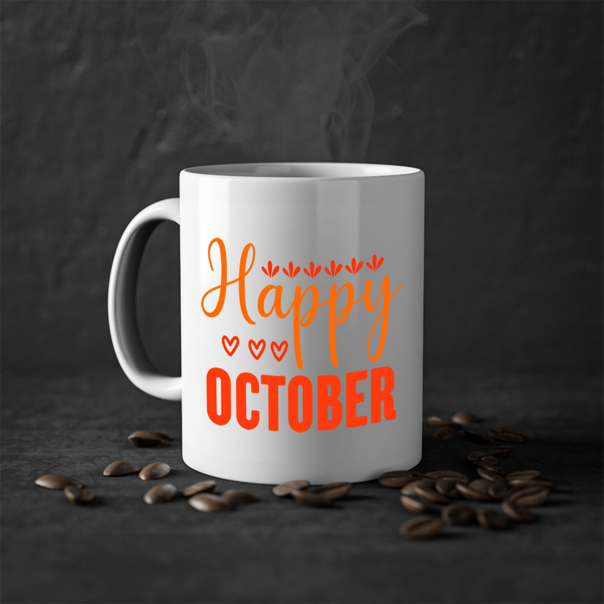 Happy October Design 237# Mug featuring a glossy finish, colored handle, and interior, available in multiple colors.