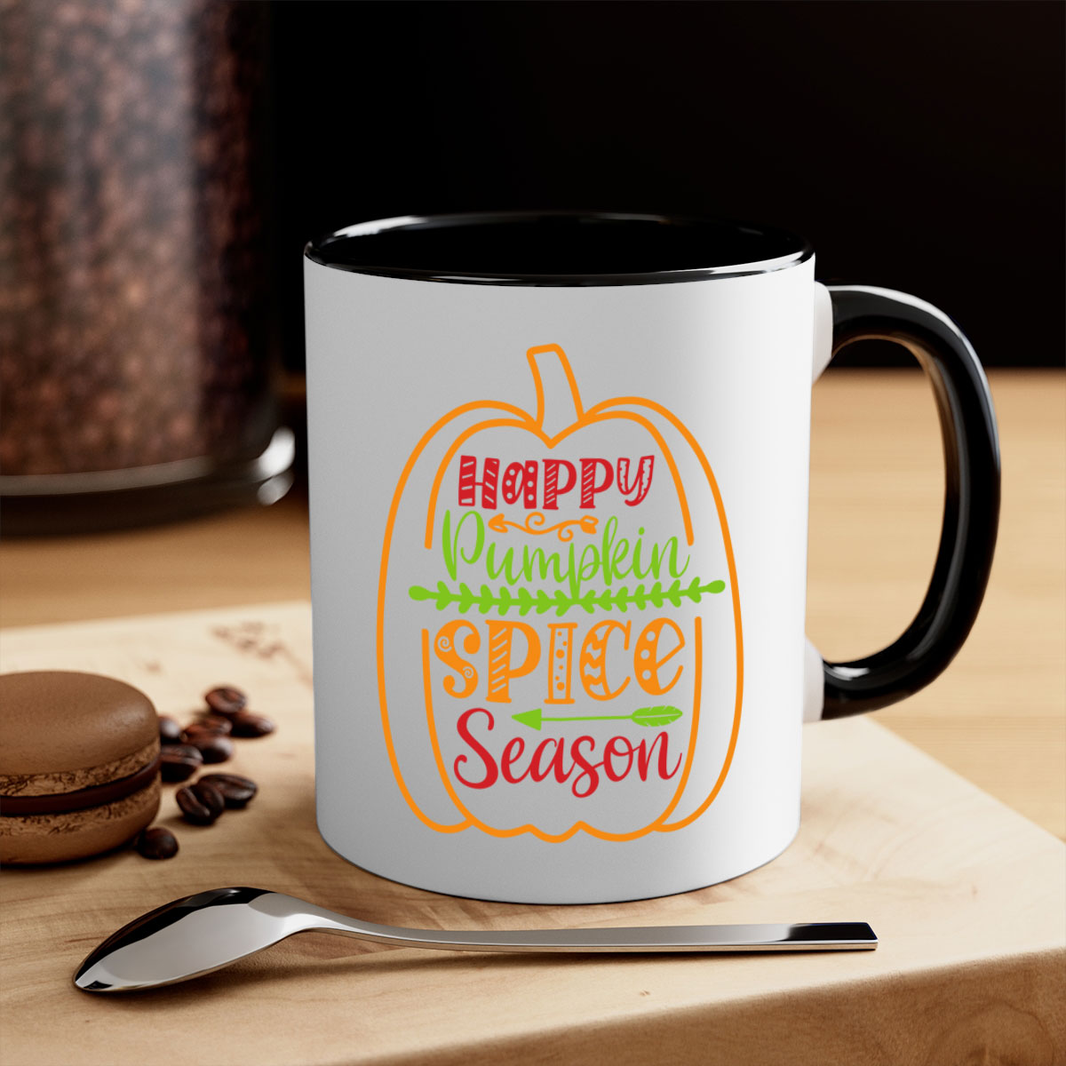 Happy Pumpkin Spice Season 243# Mug with a glossy finish, featuring a colored handle and interior, available in five colors.