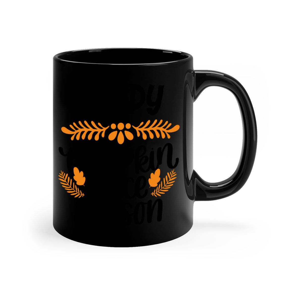 Happy Pumpkin Spice Season Mug with colorful handle and glossy finish, perfect for fall beverages.