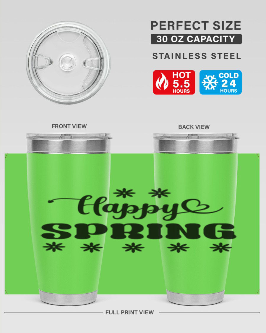 Happy Spring 20oz Tumbler featuring double wall vacuum stainless steel with a vibrant spring design.