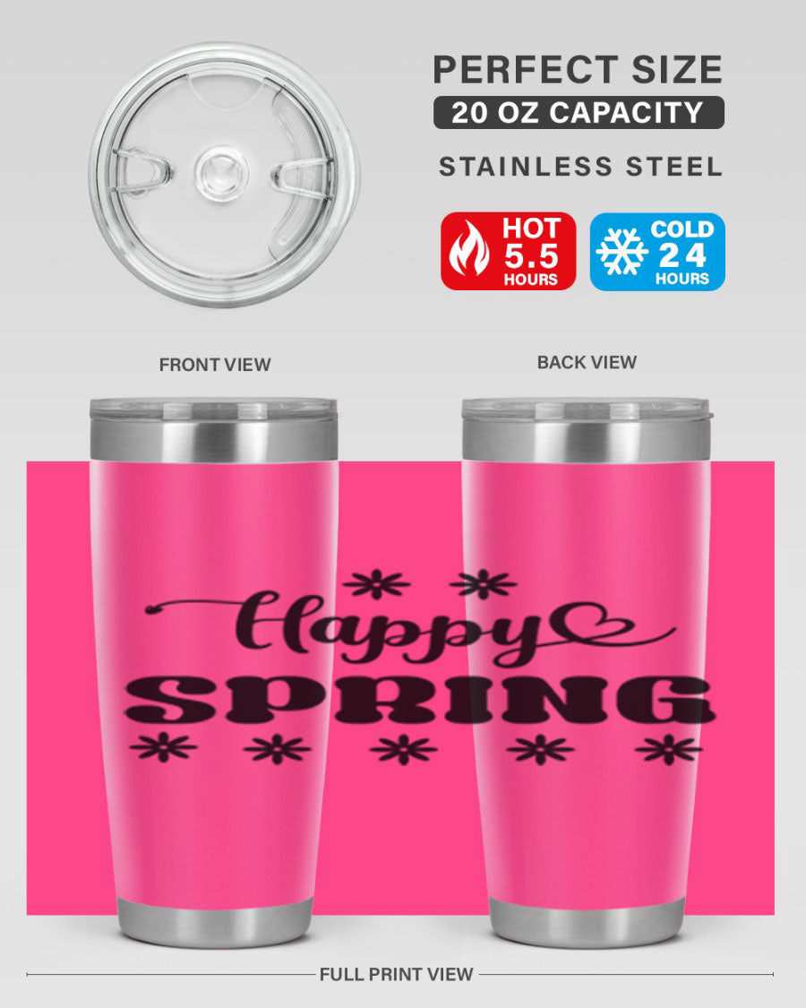 Happy Spring 20oz Tumbler featuring double wall vacuum stainless steel with a vibrant spring design.