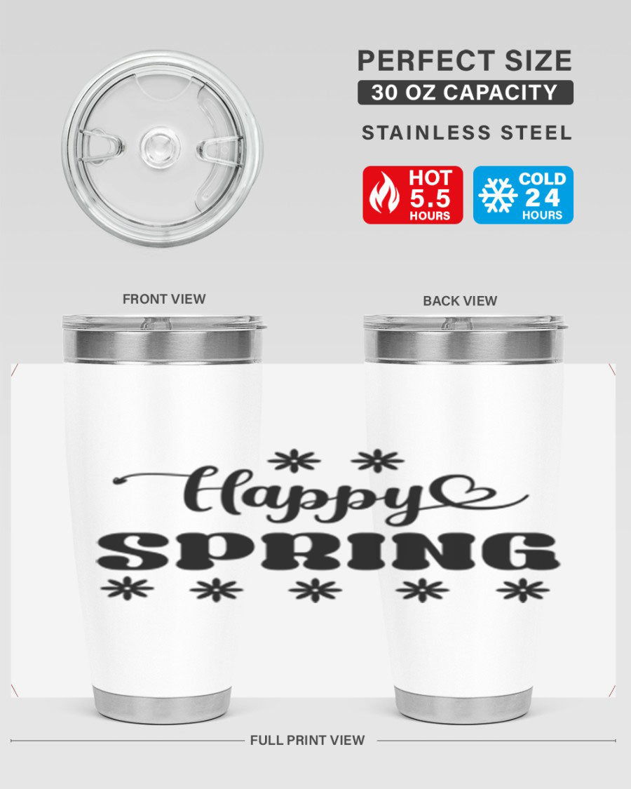 Happy Spring 20oz Tumbler featuring double wall vacuum stainless steel with a vibrant spring design.