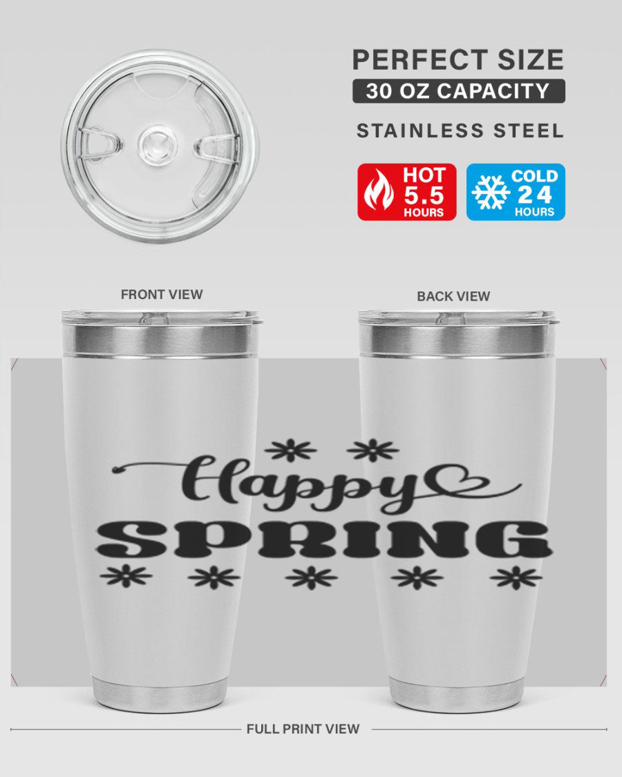 Happy Spring 20oz Tumbler featuring double wall vacuum stainless steel with a vibrant spring design.