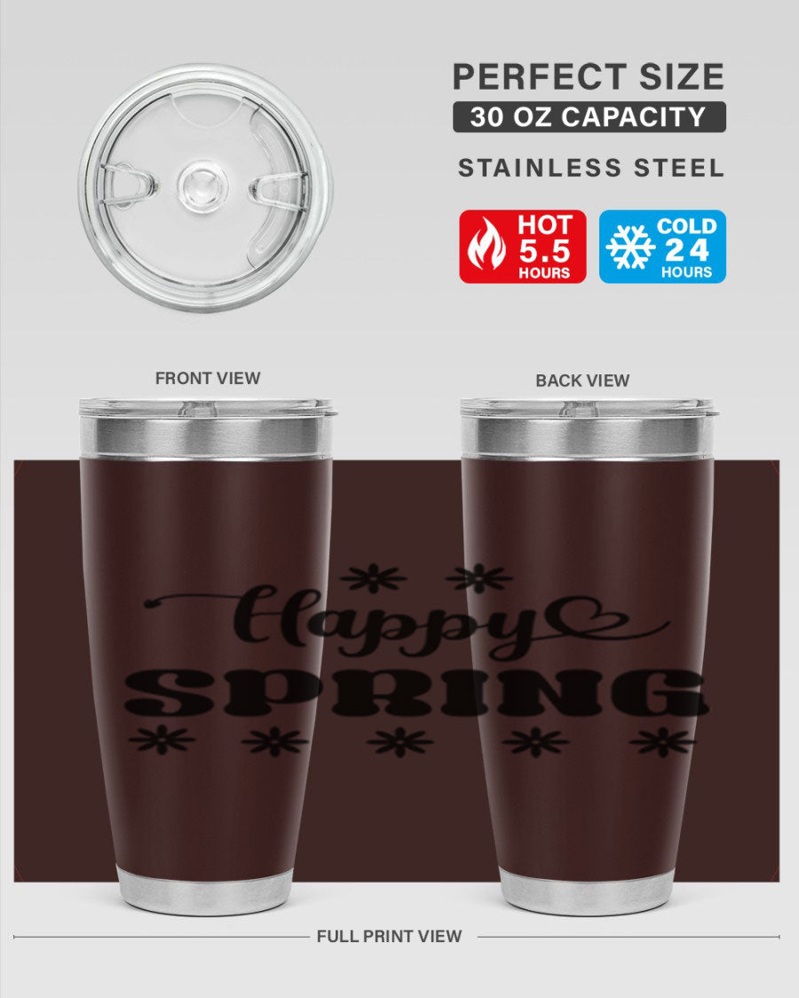 Happy Spring 20oz Tumbler featuring double wall vacuum stainless steel with a vibrant spring design.