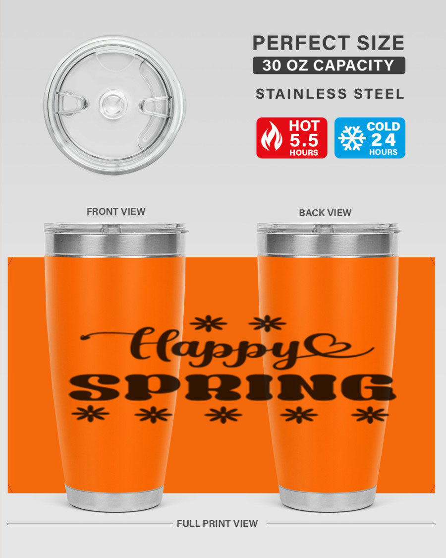 Happy Spring 20oz Tumbler featuring double wall vacuum stainless steel with a vibrant spring design.
