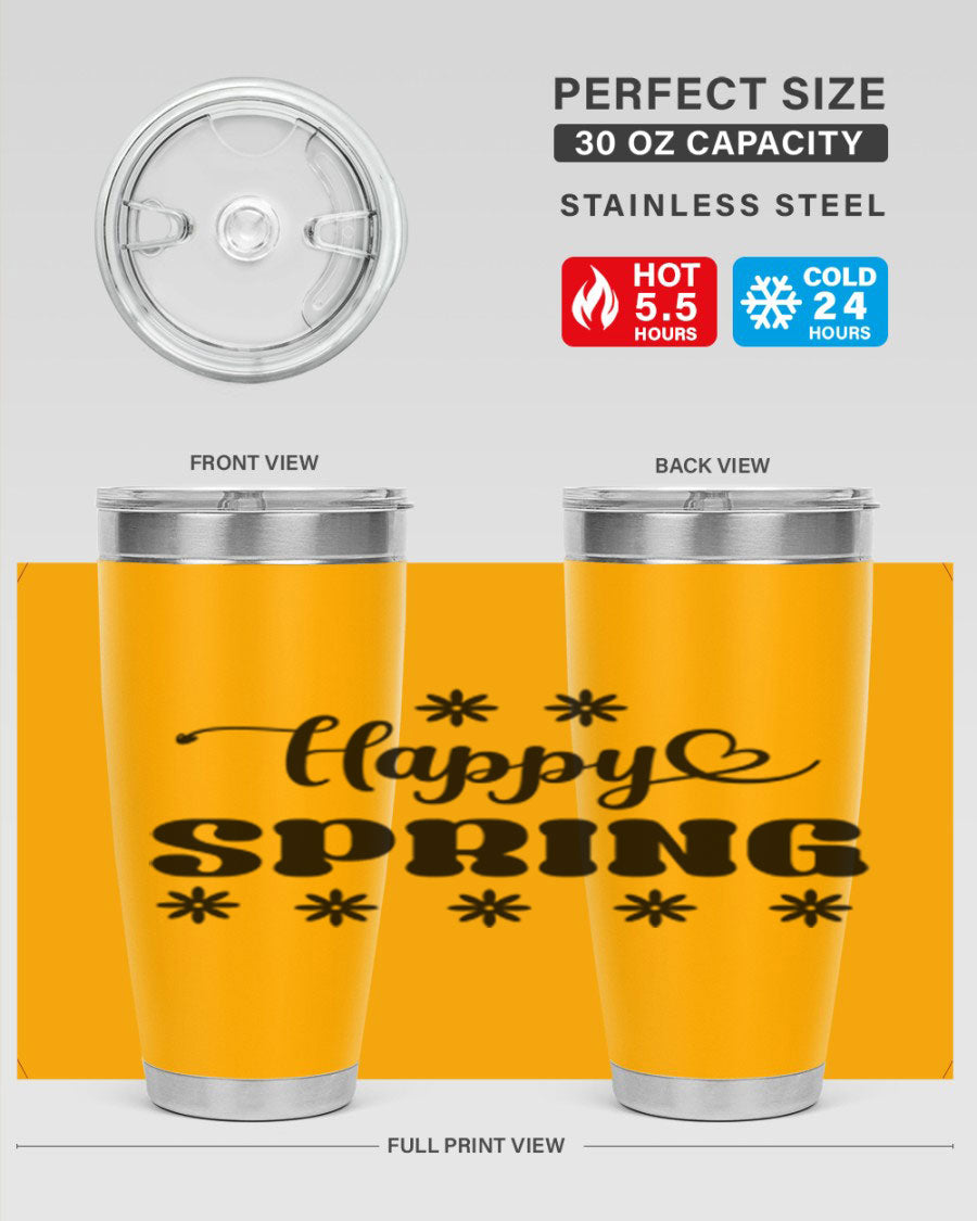 Happy Spring 20oz Tumbler featuring double wall vacuum stainless steel with a vibrant spring design.