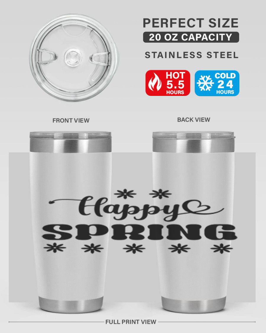 Happy Spring 20oz Tumbler featuring double wall vacuum stainless steel with a vibrant spring design.