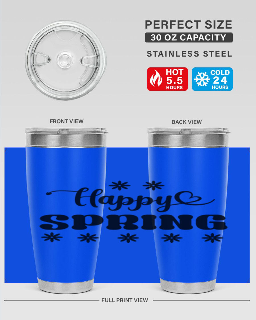 Happy Spring 20oz Tumbler featuring double wall vacuum stainless steel with a vibrant spring design.