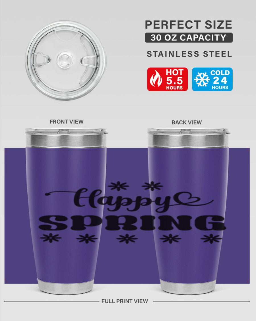 Happy Spring 20oz Tumbler featuring double wall vacuum stainless steel with a vibrant spring design.