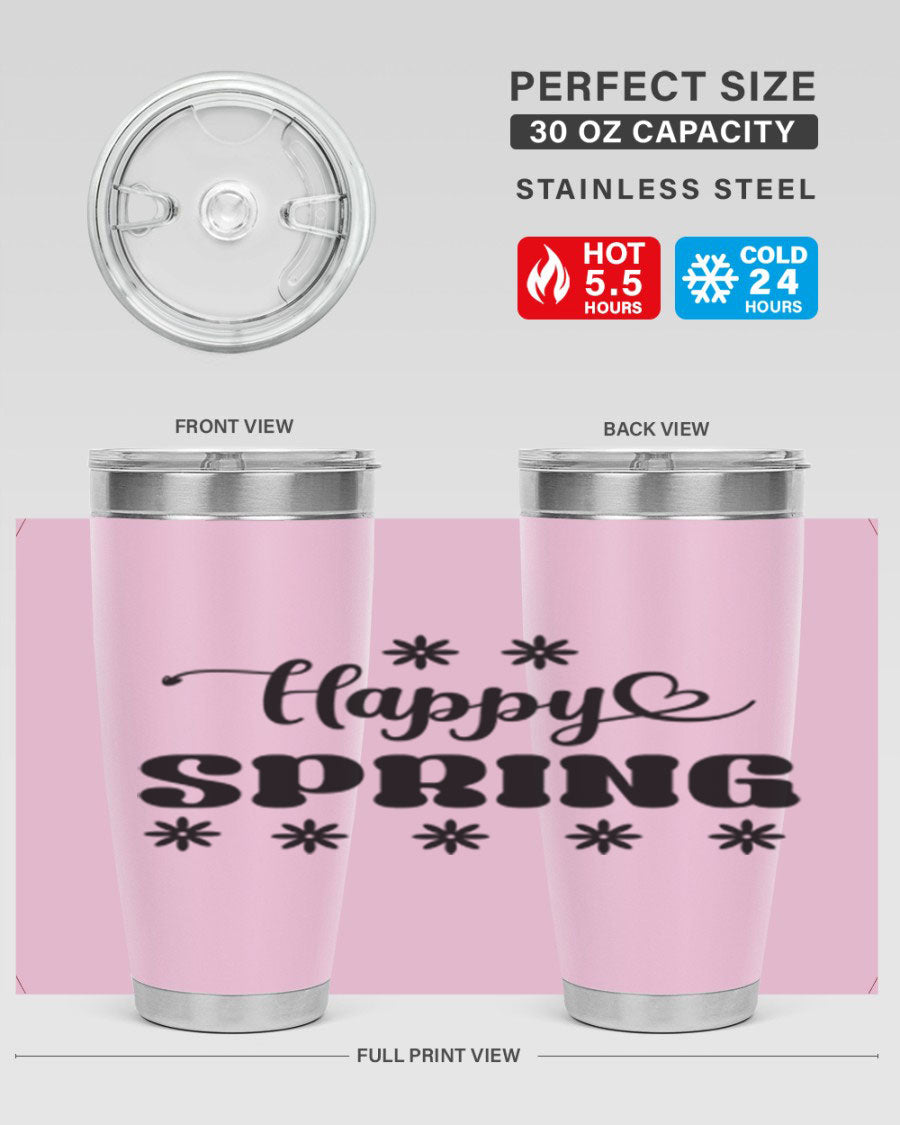 Happy Spring 20oz Tumbler featuring double wall vacuum stainless steel with a vibrant spring design.