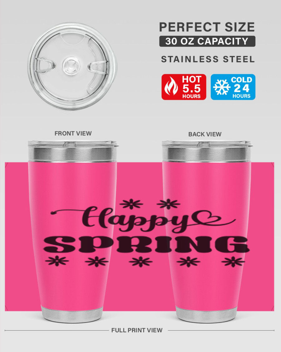 Happy Spring 20oz Tumbler featuring double wall vacuum stainless steel with a vibrant spring design.