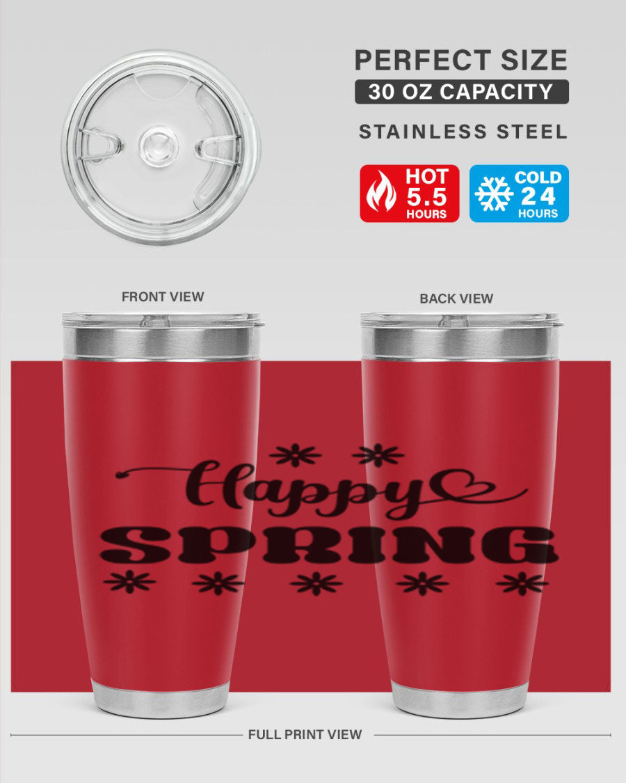 Happy Spring 20oz Tumbler featuring double wall vacuum stainless steel with a vibrant spring design.