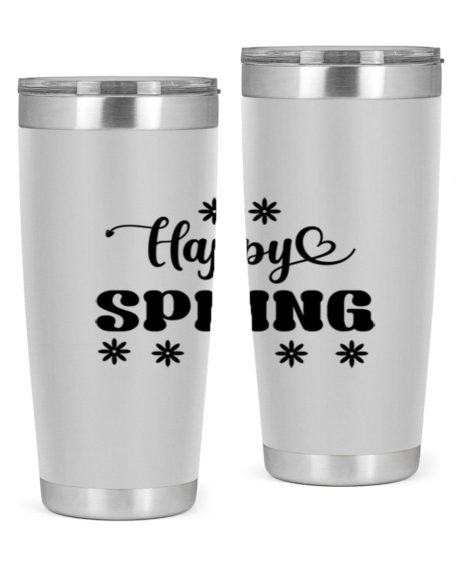 Happy Spring 20oz Tumbler featuring double wall vacuum stainless steel with a vibrant spring design.