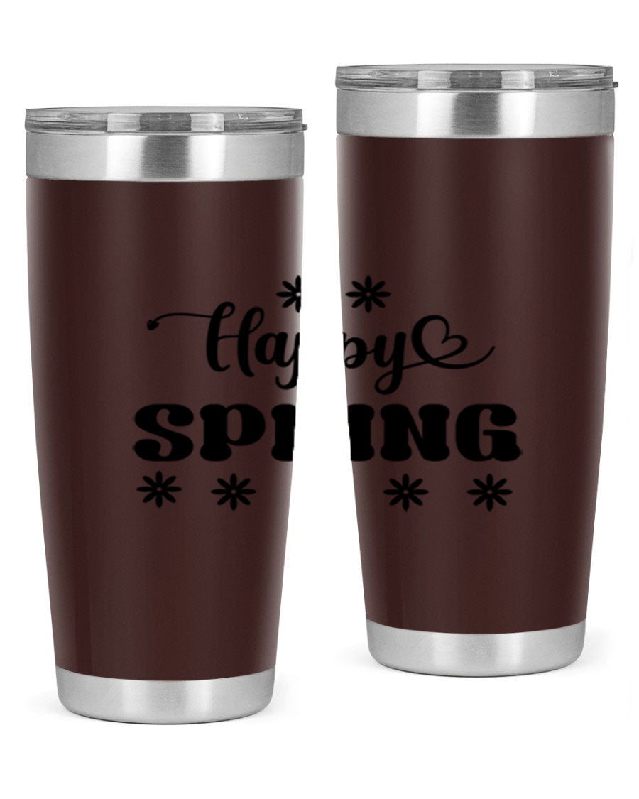 Happy Spring 20oz Tumbler featuring double wall vacuum stainless steel with a vibrant spring design.